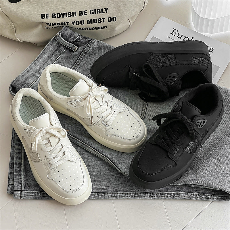 Women's & Men's Niche Design Crack White Autumn Thick Sneakers