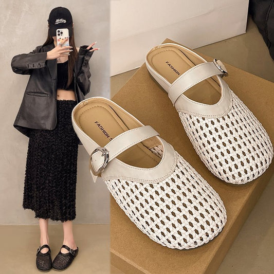 Women's Flat French Closed Toe Half For Sandals