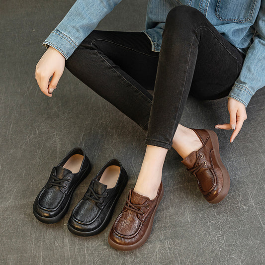 Women's Autumn Genuine Retro Handmade Leisure Thick Loafers