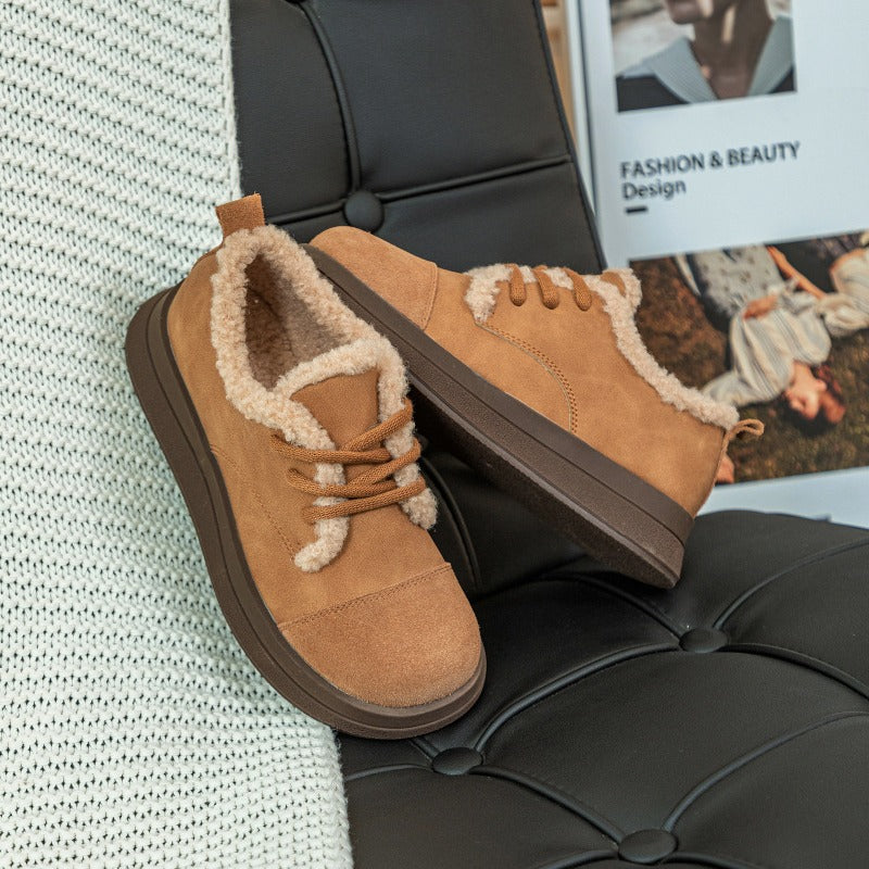 British Wild Cowhide Matte Platform Retro Fluffy Warm Plus Loafers
