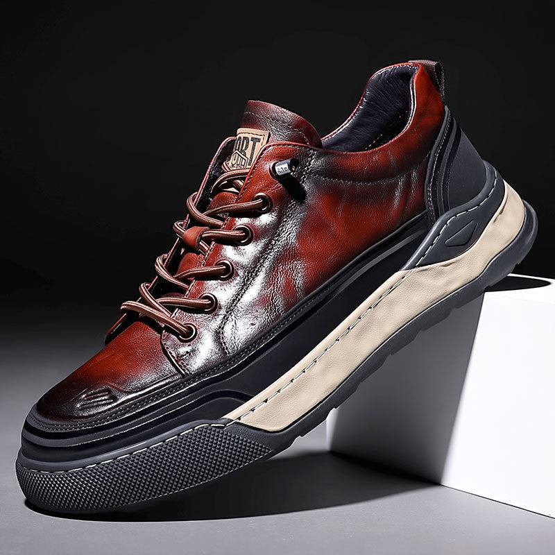 Men's Summer Hollow Breathable Genuine Cowhide Green Sneakers
