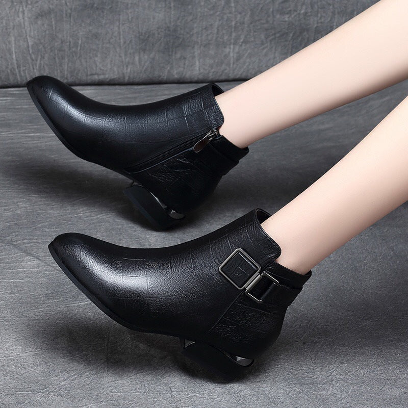 Women's High Chunky Pointed Toe Mid Cotton Boots