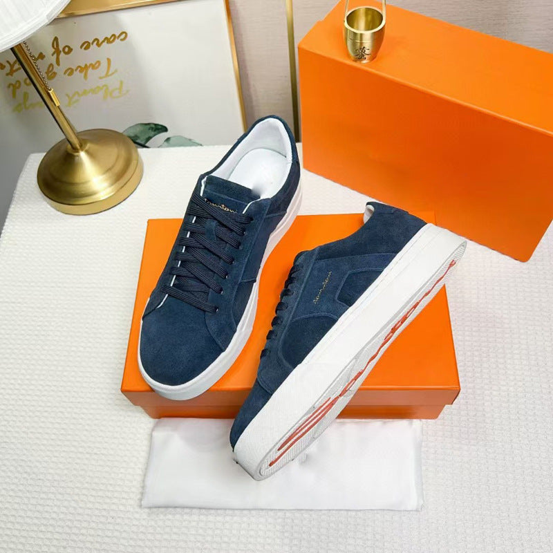 Men's Calfskin Color Matching Lace Up Comfort Sneakers