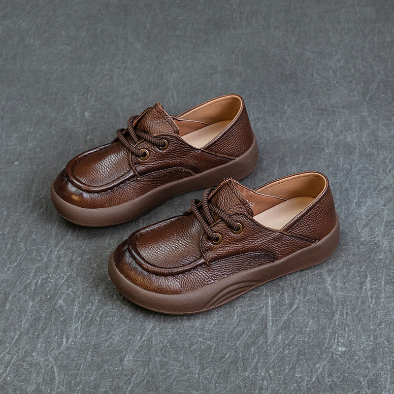 Women's Autumn Genuine Retro Handmade Leisure Thick Loafers