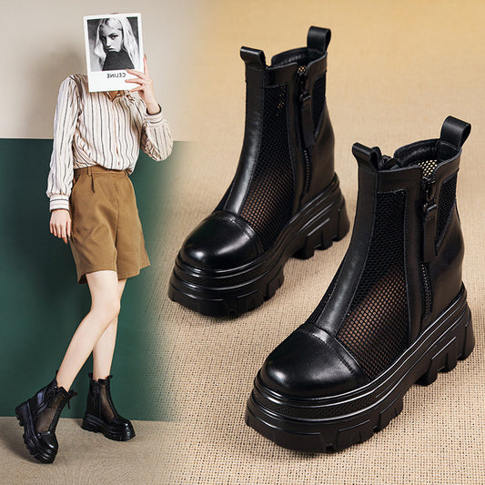 Women's Roman High Wedge Top Layer Cowhide Height Increasing Sandals