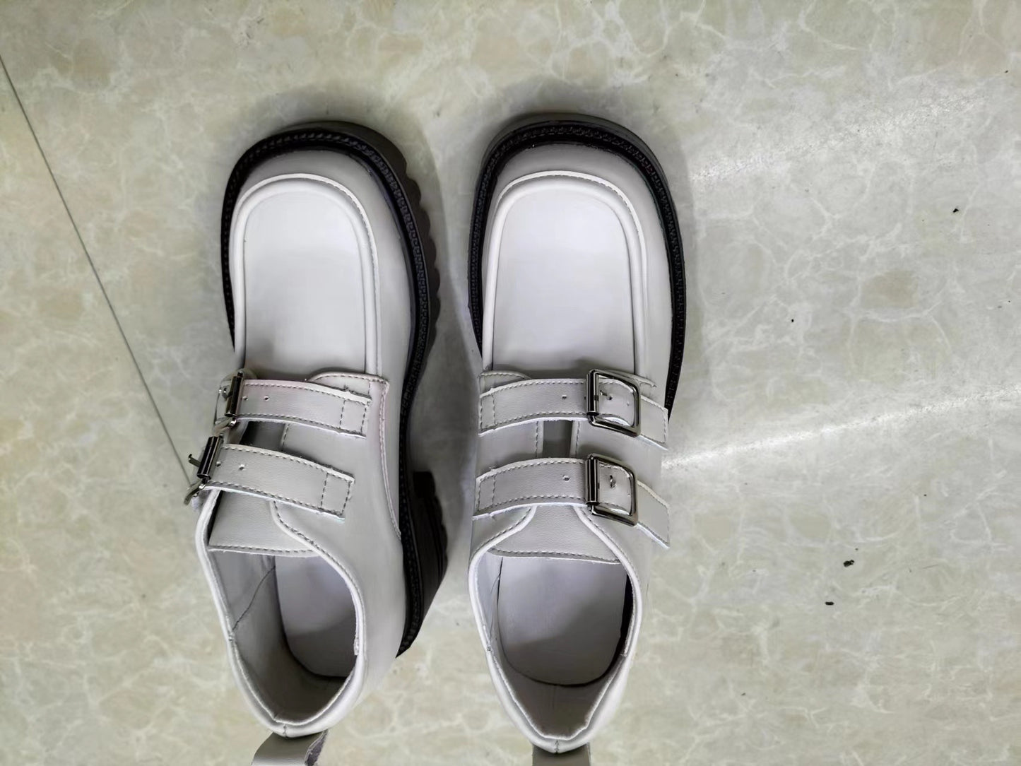 Women's Single Metal Double Buckle Glossy British Loafers