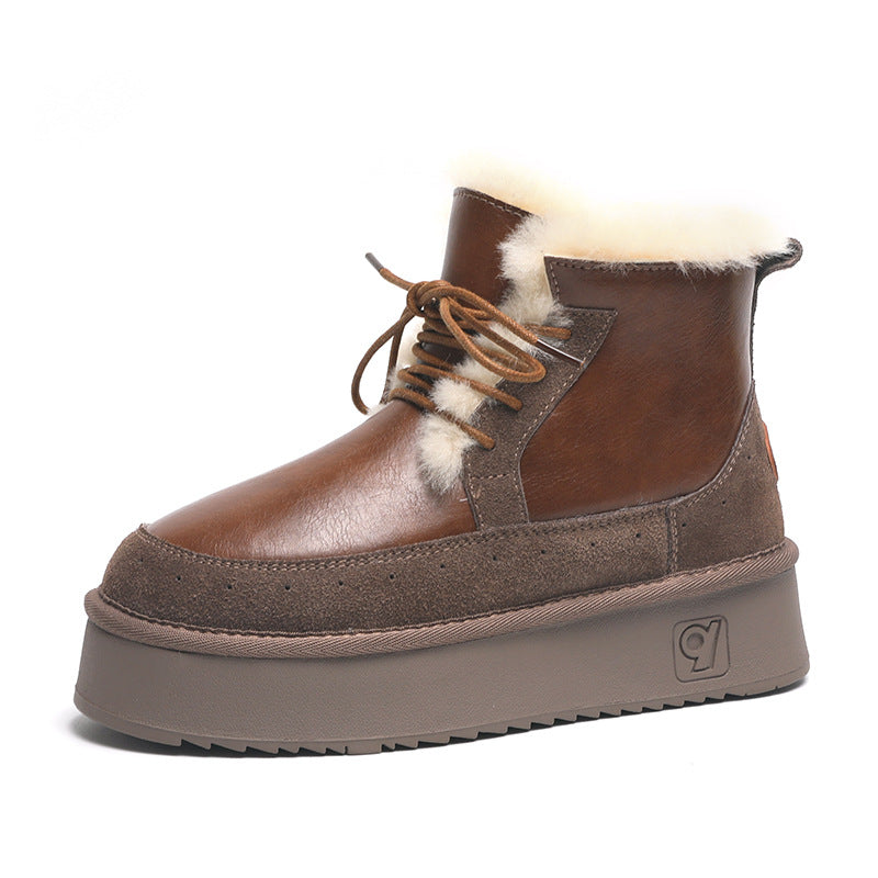 Women's Genuine Wool Thick-soled Short Winter Fleece-lined Snow Boots