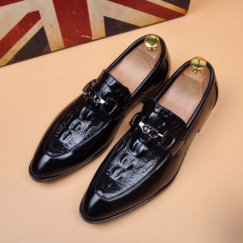 Men's Formal Wear Office British Pointed Crocodile Pattern Date Wedding Fashionable Leather Shoes