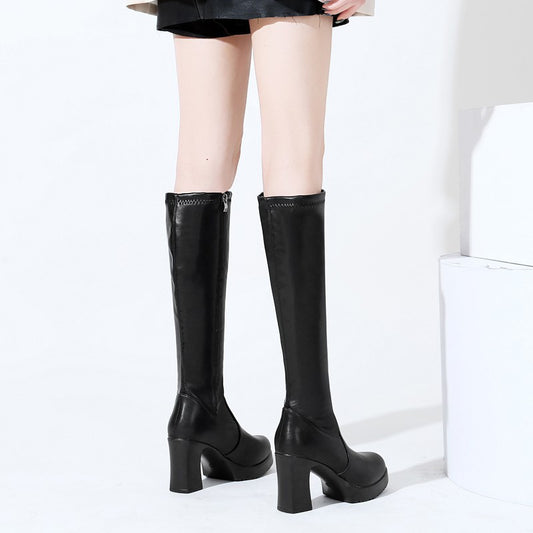 Women's Plus Size Round Toe Waterproof Platform Boots