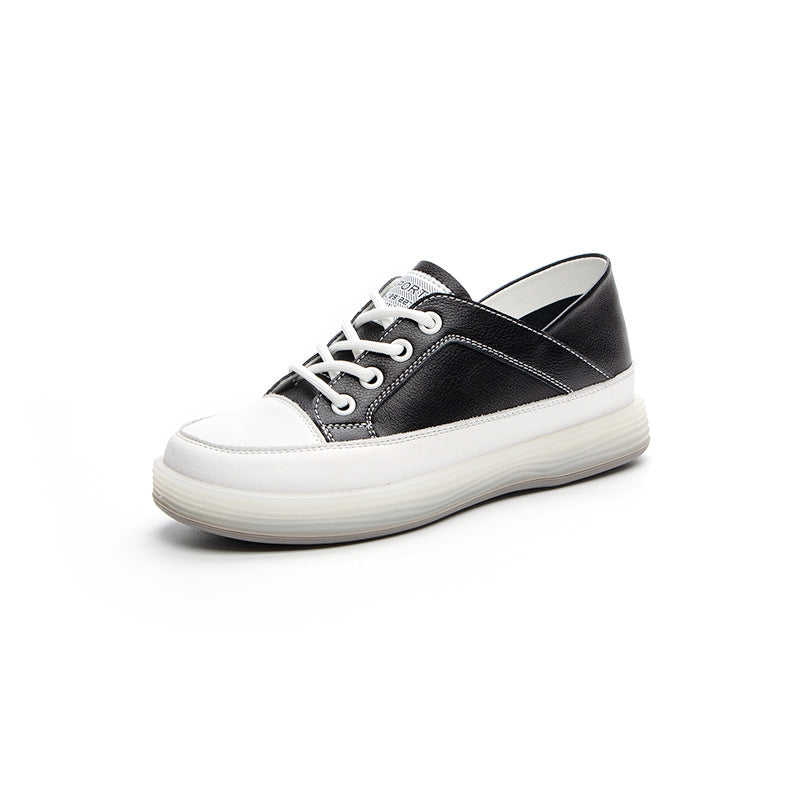 Women's Invisible Elevated Top Layer Cowhide Round Casual Shoes