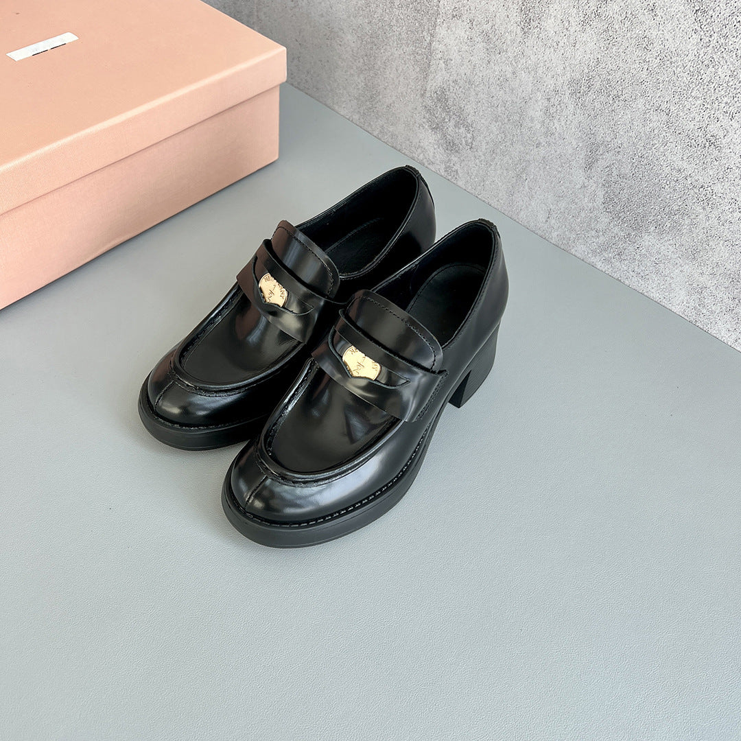 Women's Spring Gold Coin Platform Round Toe High Chunky Loafers