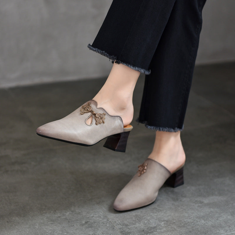 Women's Activity Price Pointed Toe Chunky Buckle Genuine Heels