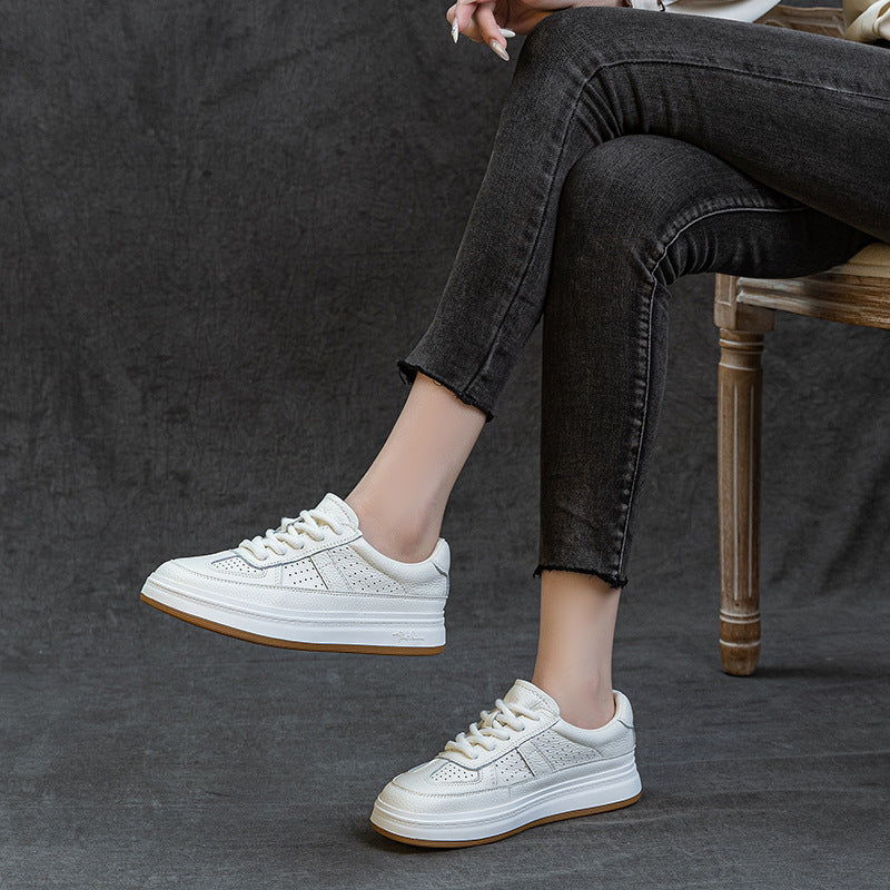Women's Layer Cowhide Easy Wear Hollow Hole Men's Shoes
