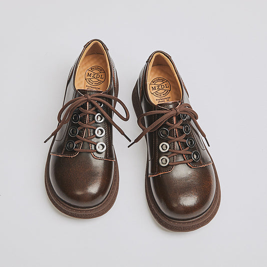 Women's Power Flat Round Toe British Style Leather Shoes