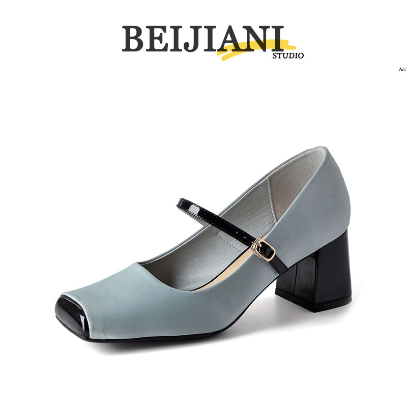 Women's Pig Nose Square Toe High Chunky Heels