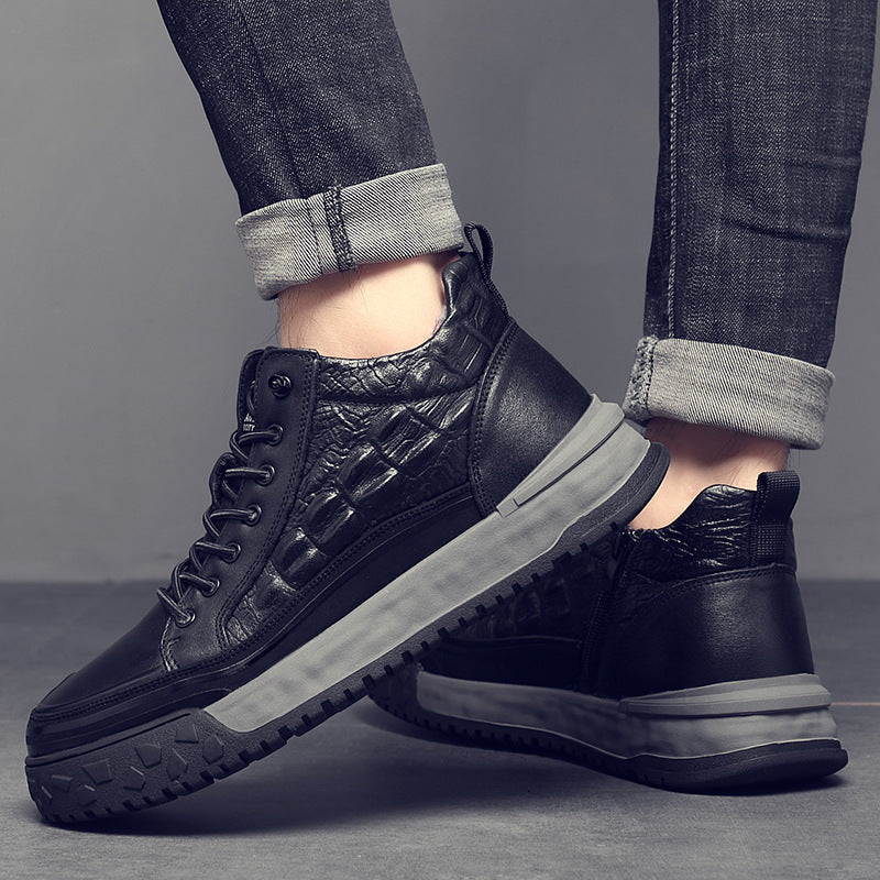 Men's Winter Fleece-lined First Layer Cowhide Cotton Men's Shoes