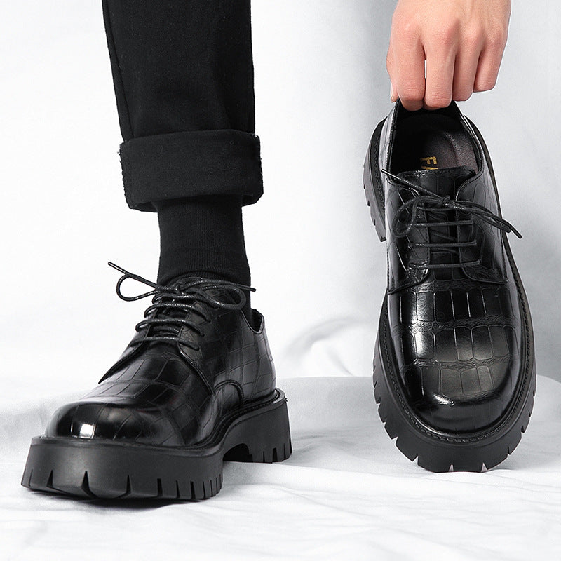 Men's Style Formal Wear Big Head Trendy Martin Platform Low Leather Shoes