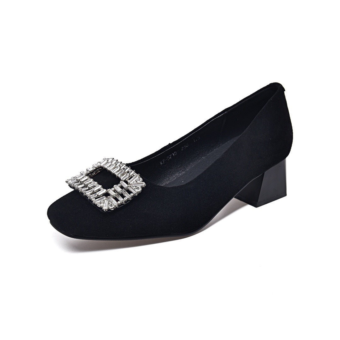 Women's Mid Square Toe Matte Pumps Chunky Low-cut Women's Fashion Shoes