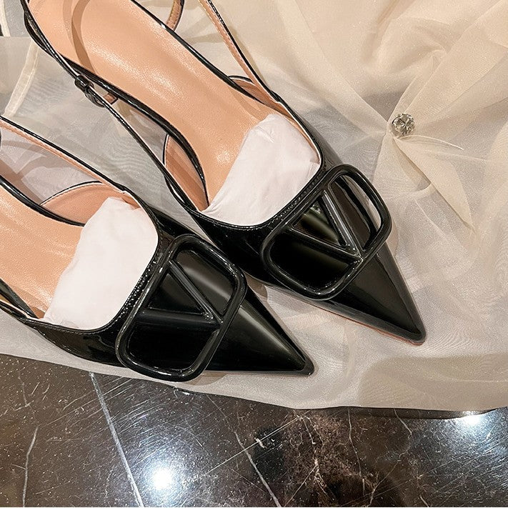 Women's French Sexy Pointed Stiletto High Patent Sandals