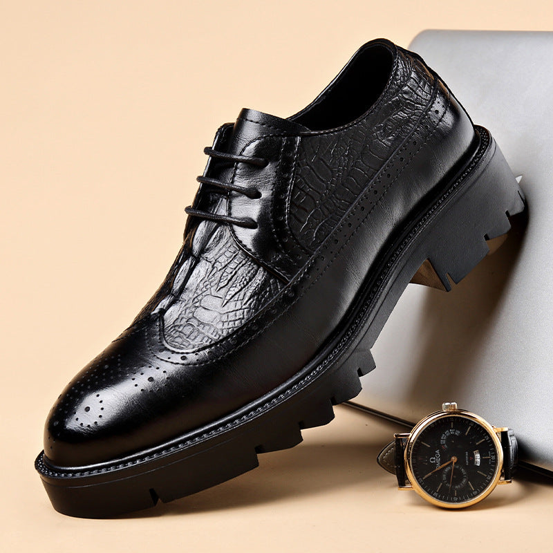 Men's Brogue British Style Crocodile Pattern Black Business Formal Leather Shoes