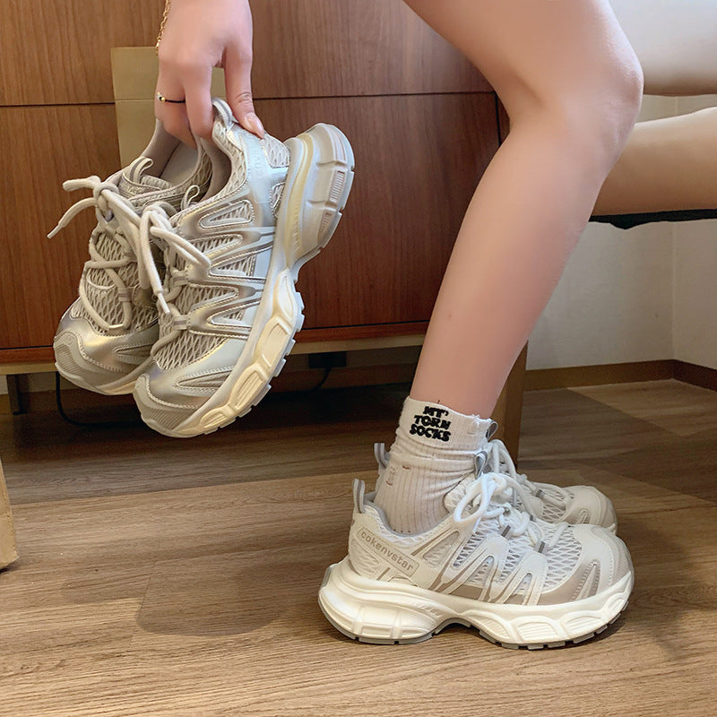 Women's Mesh Breathable Platform Dad Summer Versatile Height Increasing Women's Sports Shoes