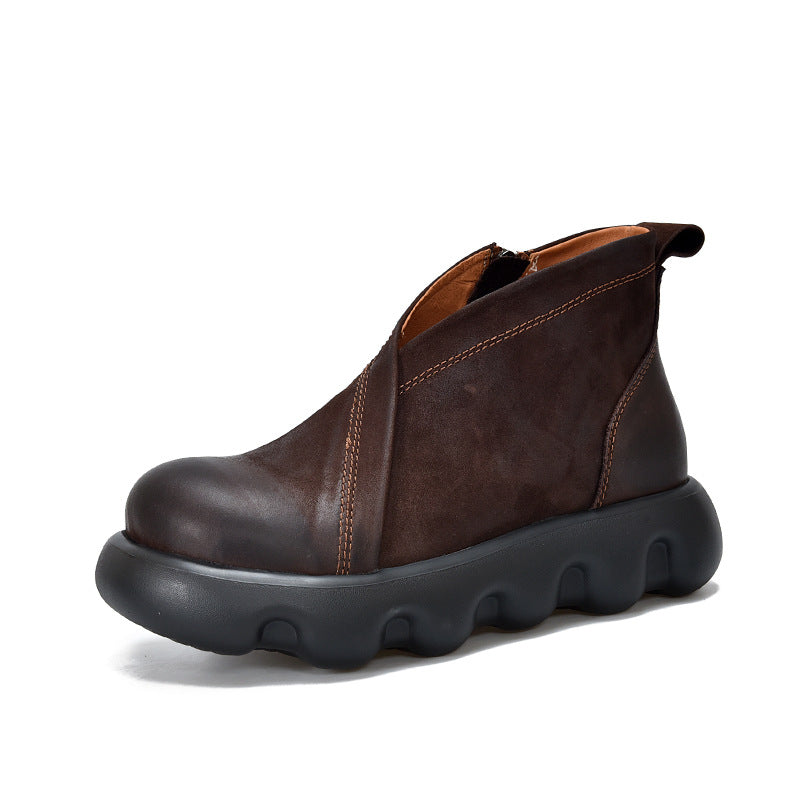 Women's Retro Platform Ankle Round Head First Boots