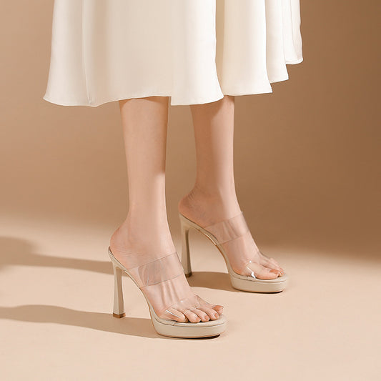 Women's Style Two-word Transparent Open Toe High For Outdoor Heels