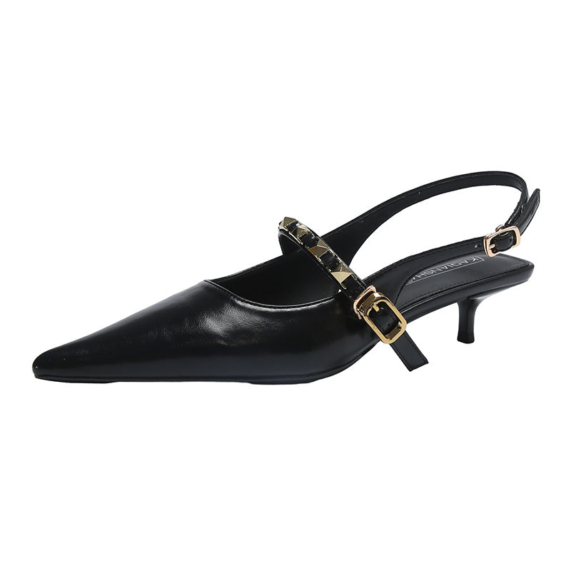 Women's Summer Wear French Style Temperament Pointed Small Short Pumps Heels