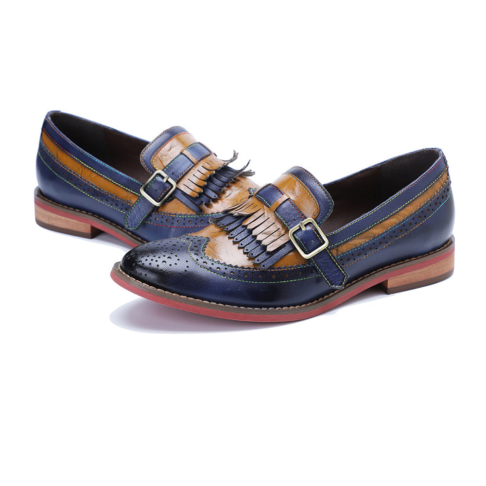 Women's Color Retro Matching Tassel Flat Bottom Loafers