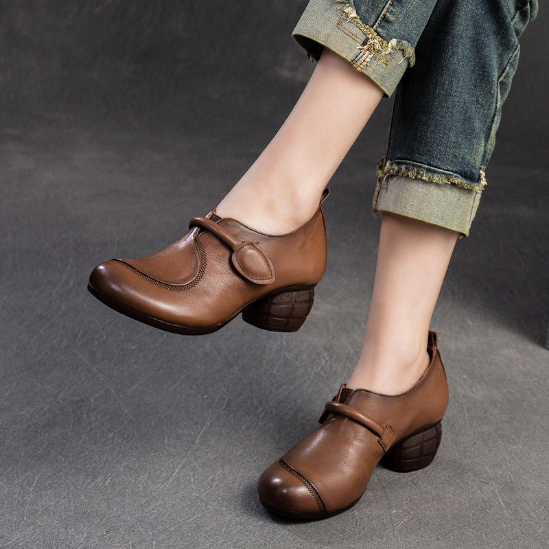 Women's Cowhide Retro Small High Pumps Elegant Heels