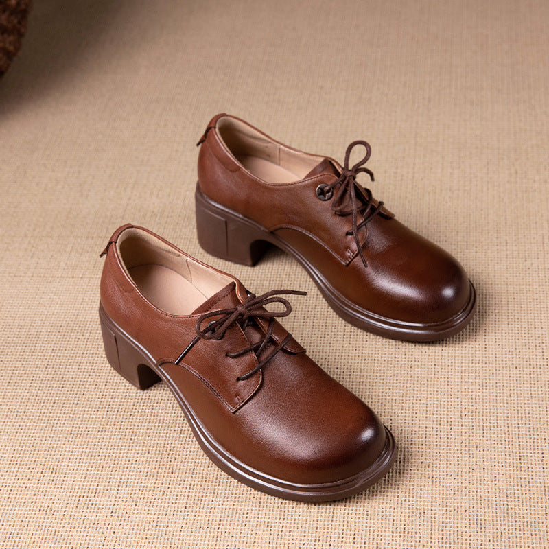 Women's First Layer Cowhide Wedge Autumn Brogue Casual Shoes