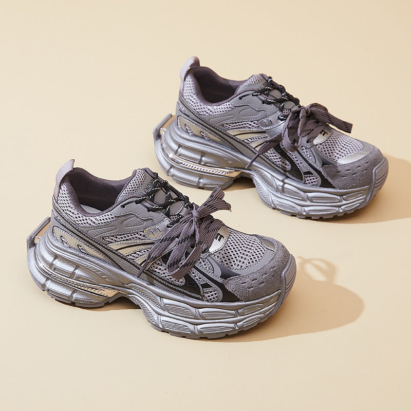 Women's Genuine Autumn Sports Dad Height Increasing Double Platform Sneakers