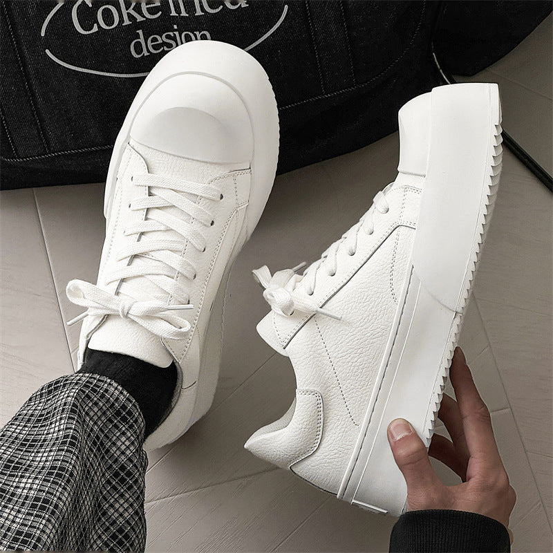 Men's Design Simple Personalized Platform Trendy White Sneakers