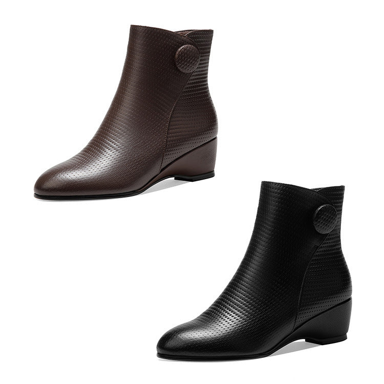 Women's Mom Wedge Soft Side Zip Short Round Toe Boots