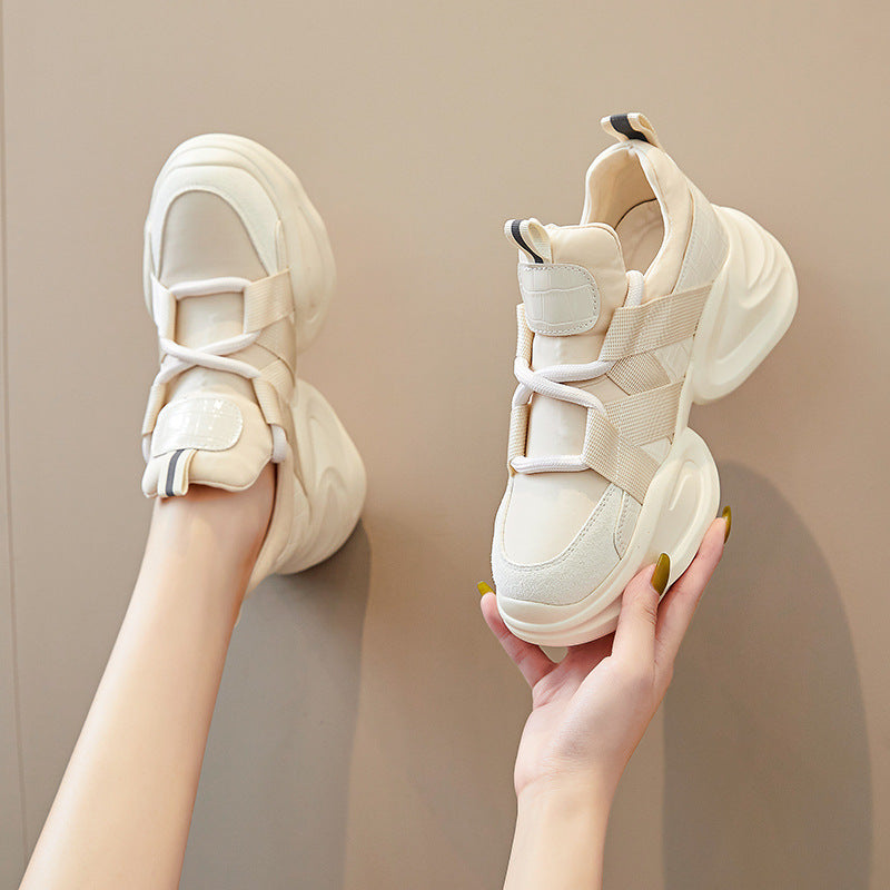 Women's Authentic Clunky Korean Black Platform Height Increasing Women's Casual Shoes