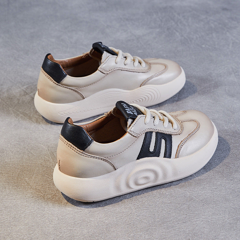 Women's Retro Sports Spring Full Grain Cow Board Casual Shoes
