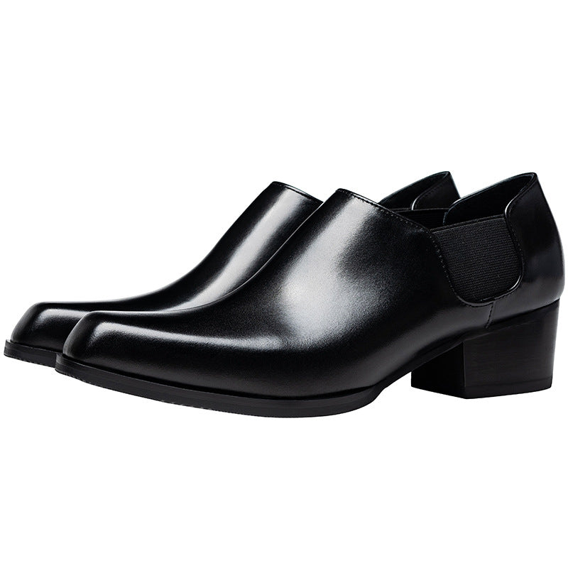 Men's High Genuine High-grade Formal Wear Square Head Derby Leather Shoes