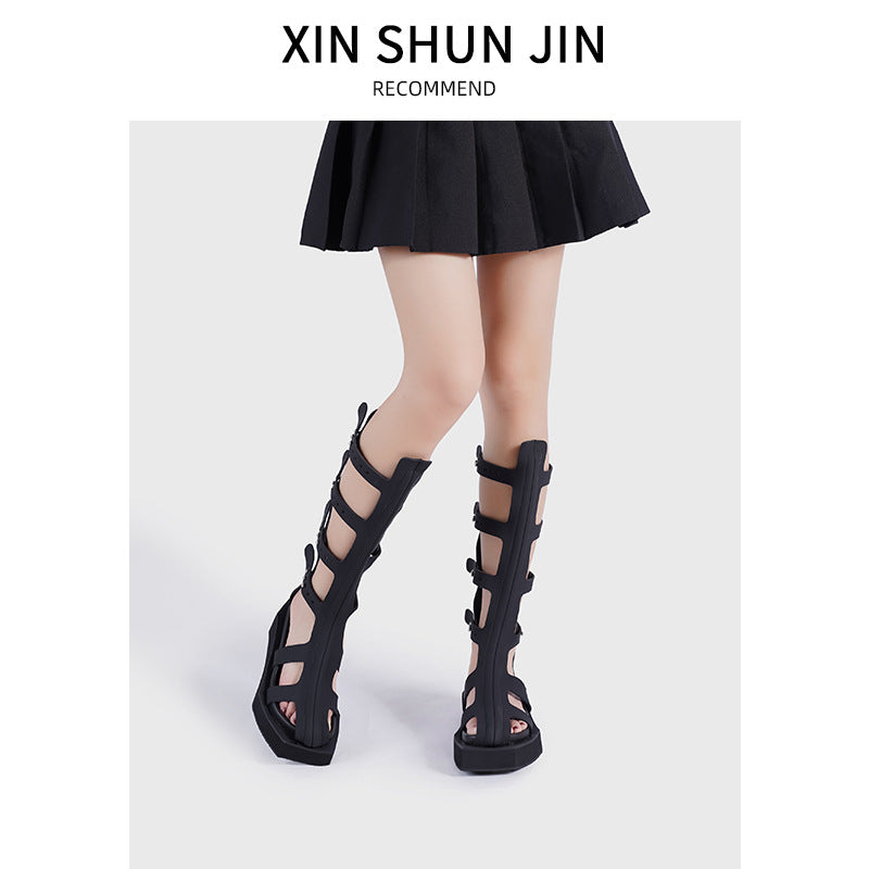 Women's High Leg Fashion Slimming Martin Trendy Sandals