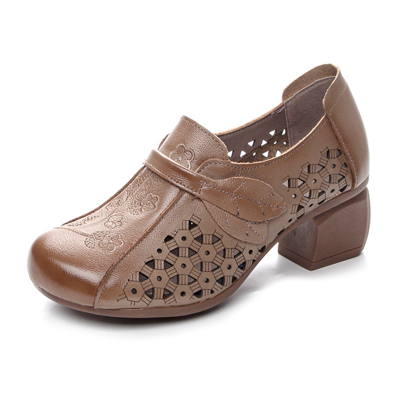 Women's Bottom Slip On Punching Pumps First Layer Cowhide Heels