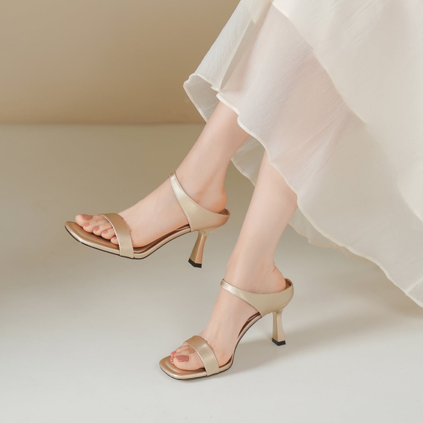 Women's Summer Square Toe Stiletto Open Simple Heels