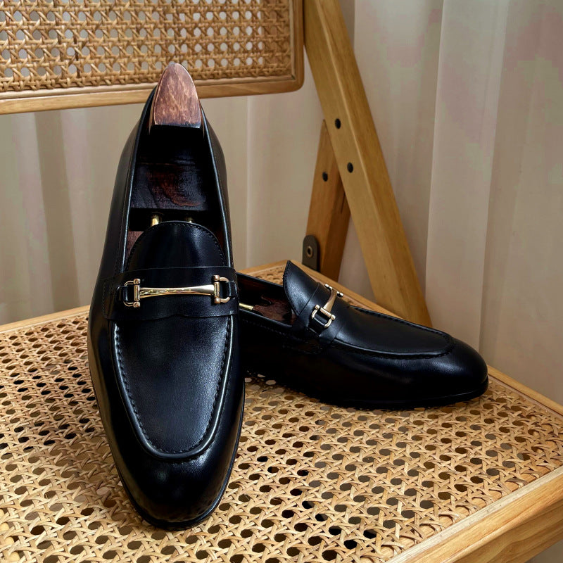 Black British First Layer Cowhide Comfortable Loafers