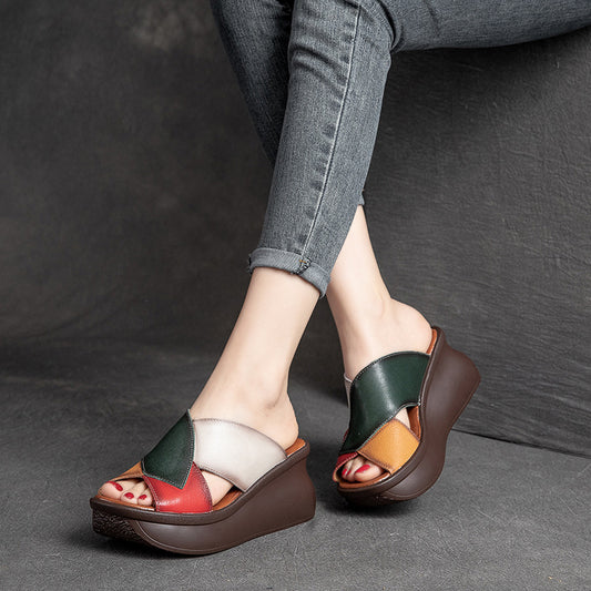 Platform Contrast Color Fashion Retro Mom Sandals