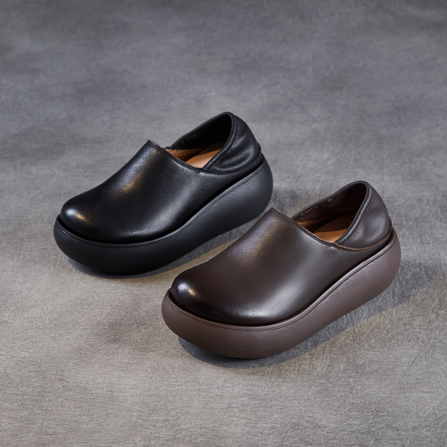 Women's Cowhide Two-way Thick Bottom Muffin Slip-on Loafers