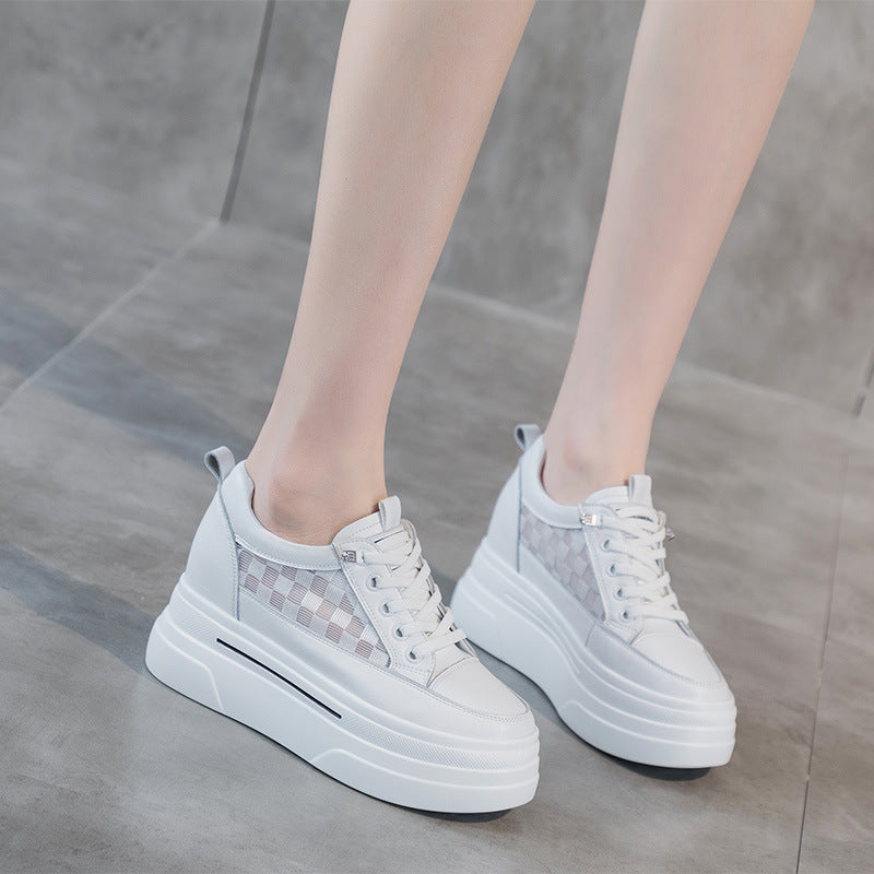 Women's Fashionable Summer Chessboard Plaid Breathable Board Thick Bottom Height Increasing Women's Sports Shoes