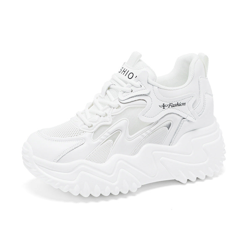 Women's Height Increasing Insole Dad Small Platform Mesh Surface White Men's Shoes