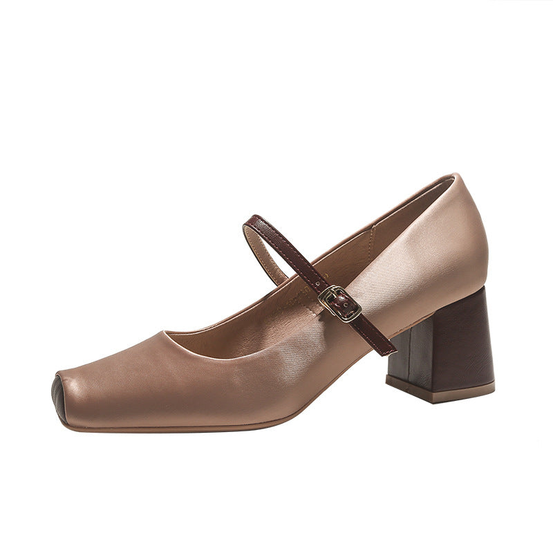 Women's Pig Nose Square Toe High Chunky Heels