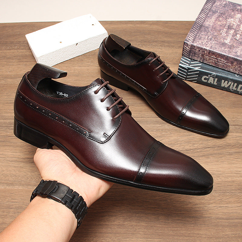 Men's Autumn Business Formal British Style Pointed Carved Pumps Leather Shoes