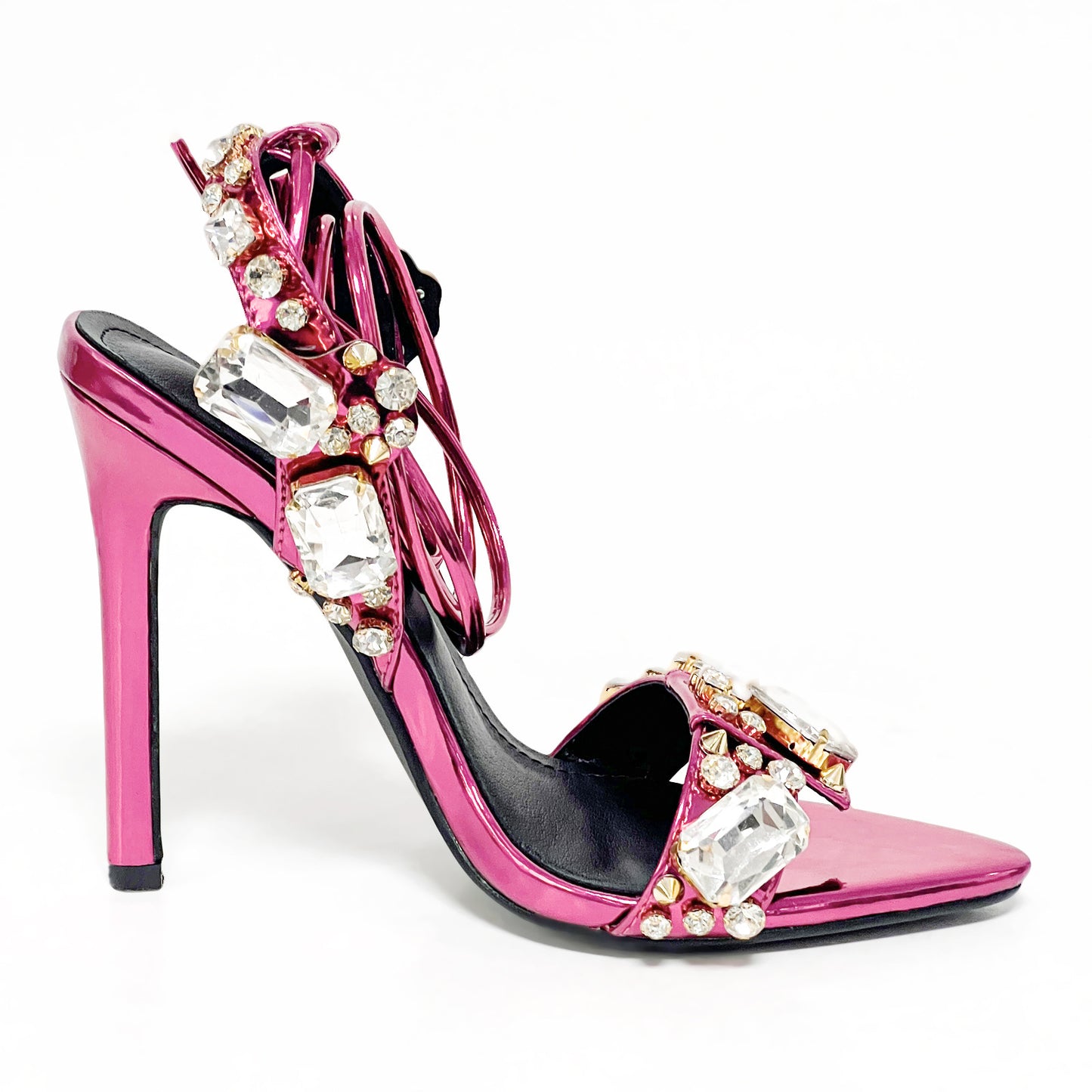 Pointed Toe Golden Rivet Rhinestone Stiletto Summer Heels