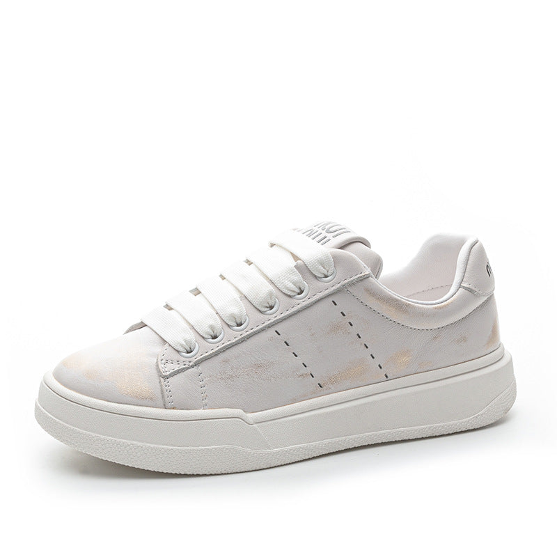 Women's White Classic Genuine Retro Style Thick Casual Shoes
