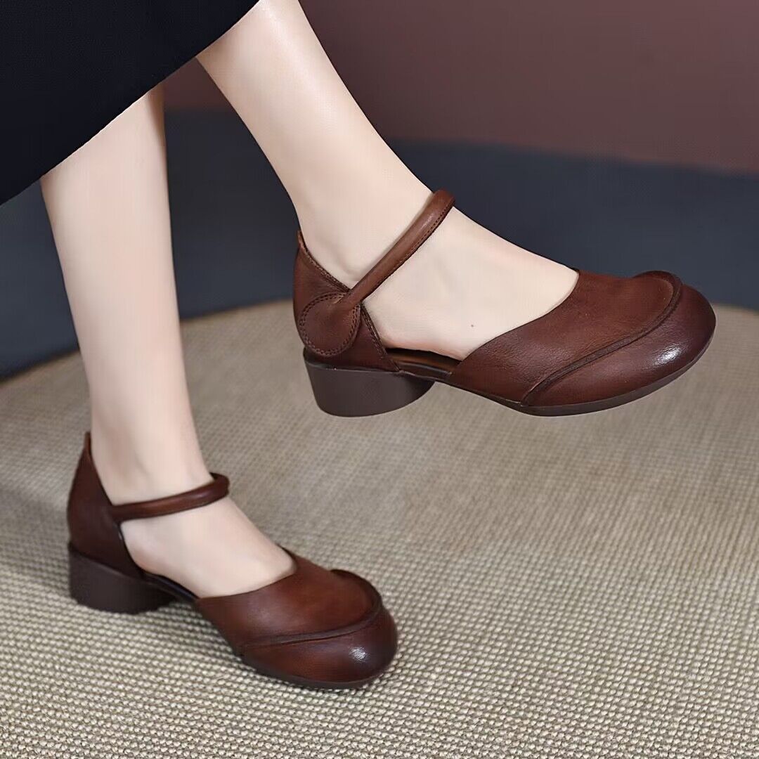 Color Retro Closed Chunky Handmade Soft Casual Shoes